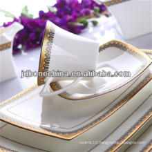 christmas 2015 new design golden porcelain with flower gold line stylish royal fine bone china cutlery set